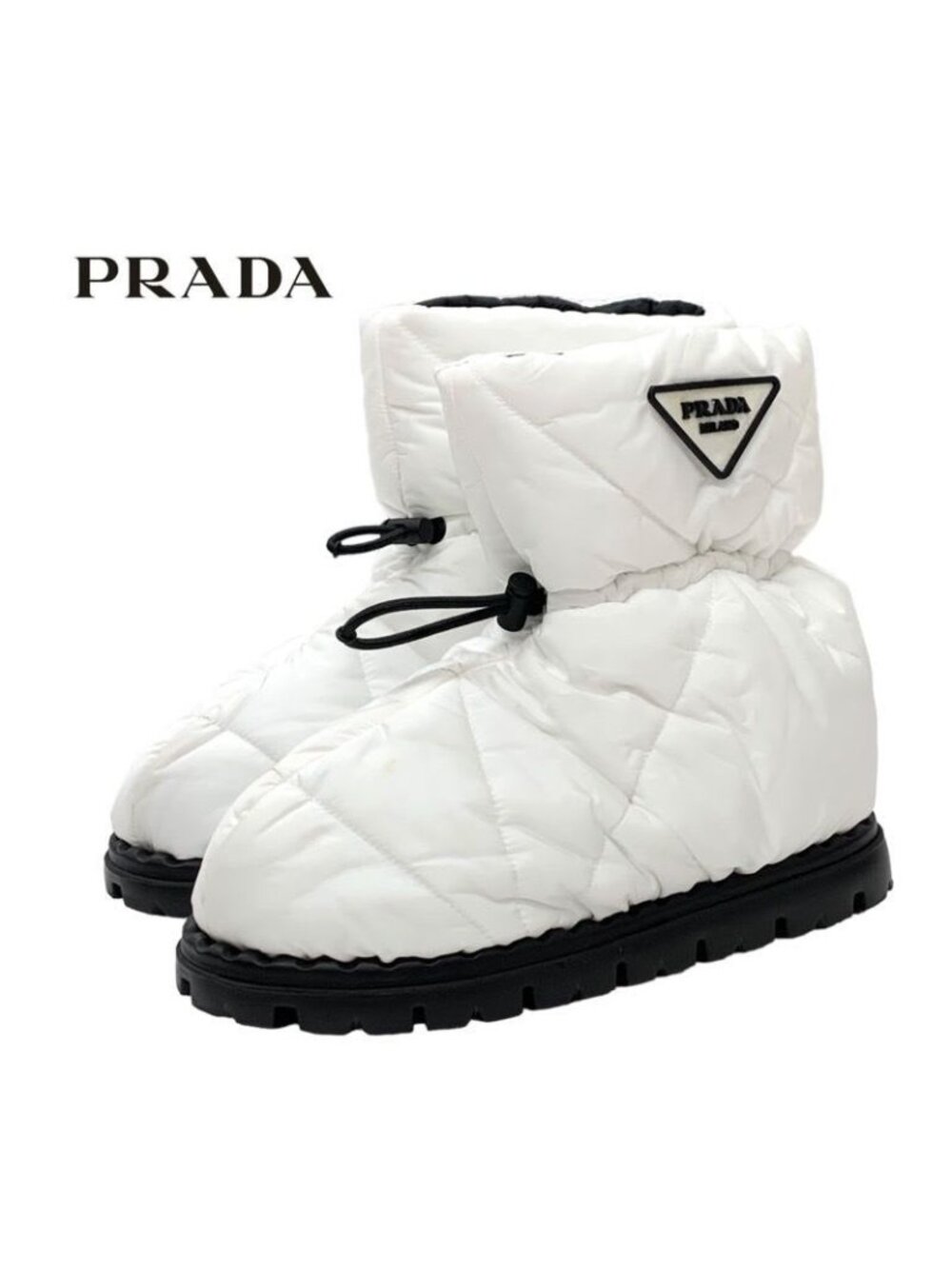 Prada Boots Short Snow Shoes Logo Nylon White - Picture 2 of 11